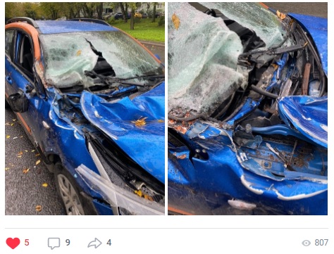 Во дворе на Заповедной обнаружили разбитый автомобиль каршеринговой службы