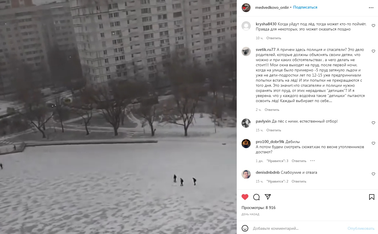 Подростки испытали на прочность лед в пруду на Ясном проезде